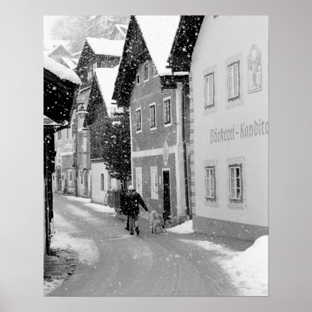 Póster Europa, Austria, Hallstat. Calle nevada (Frente)