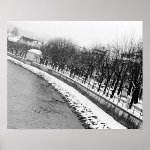 Póster Europa, Austria, Salzburgo. La orilla del río