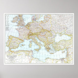 Póster Europa Central: 1939 - Y el mapa del Mediterráneo