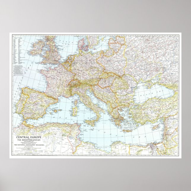 Póster Europa Central: 1939 - Y el mapa del Mediterráneo (Frente)