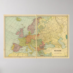 Póster Europa con las líneas de telégrafo