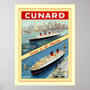 Póster ~ Europa de Cunard a todo el viaje del vintage del