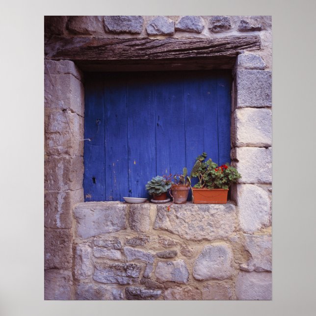 Póster Europa, Francia, Cereste. Una puerta azul añade co (Frente)