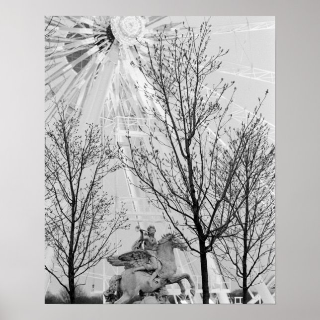 Póster Europa, Francia, París. Estatua y noria, (Frente)