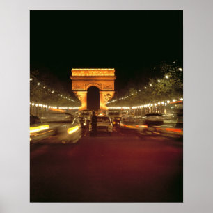 Póster Europa, Francia, París. Tráfico nocturno apresurad