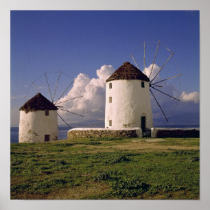 Póster Europa, Grecia, Mykonos. Encalado