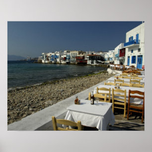 Póster Europa, Grecia, Mykonos. Vistas al mar
