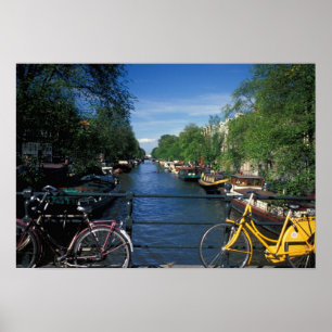 Póster Europa, Holanda, Amsterdam, bicicleta amarilla y