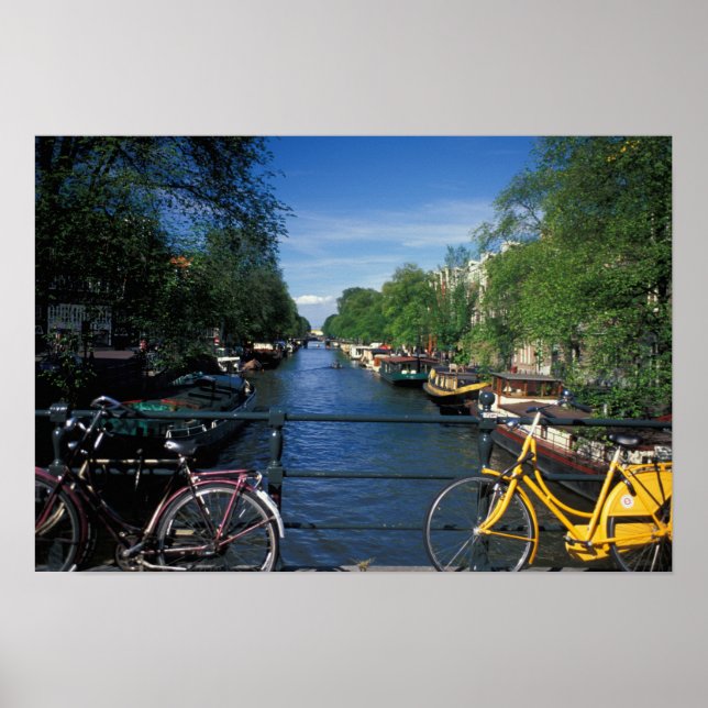 Póster Europa, Holanda, Amsterdam, bicicleta amarilla y (Frente)