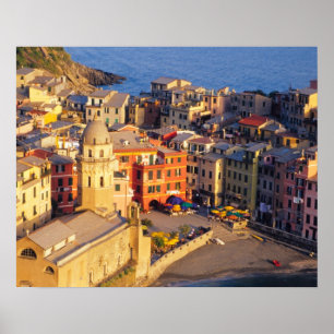 Póster Europa, Italia, Cinque Terre. Aldea de Vernazza