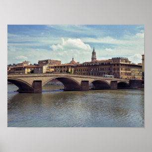 Póster Europa, Italia, Florencia. El río Arno fluye