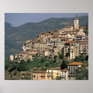 Póster Europa, Italia, Liguria, Apricale. Riviera Di
