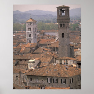 Póster Europa, Italia, Toscana, Lucca, Panorama de la ciu