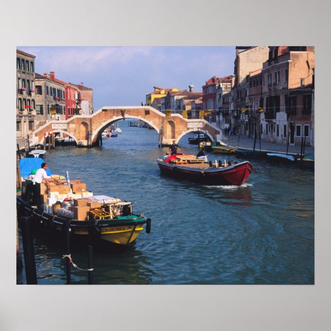 Póster Europa, Italia, Venecia. Barcos que entran (Frente)