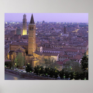 Póster Europa, Italia, Véneto, Verona. Vista desde Castel