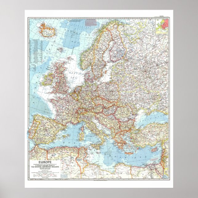 Póster " Europa: MAP detallado de 1957 ... (Frente)