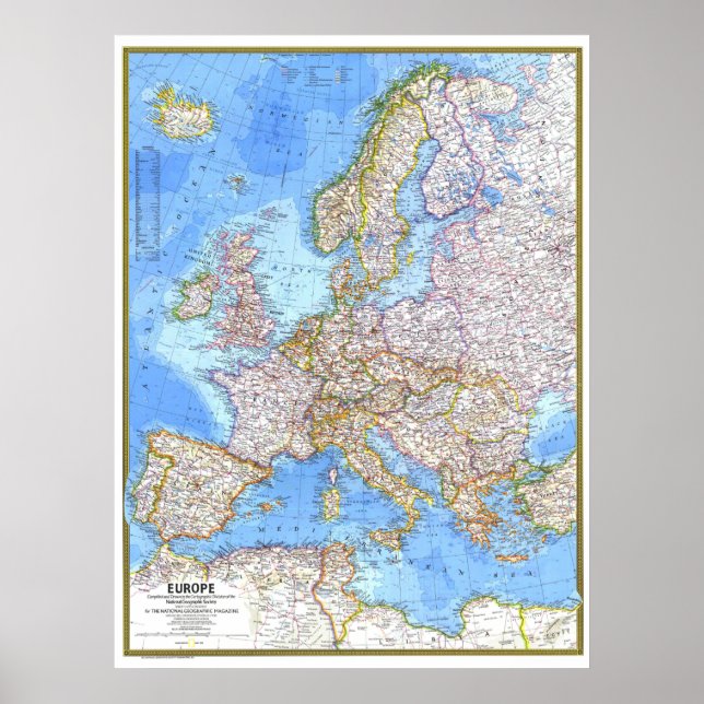 Póster " Europa: MAP detallado de 1977 ... (Frente)