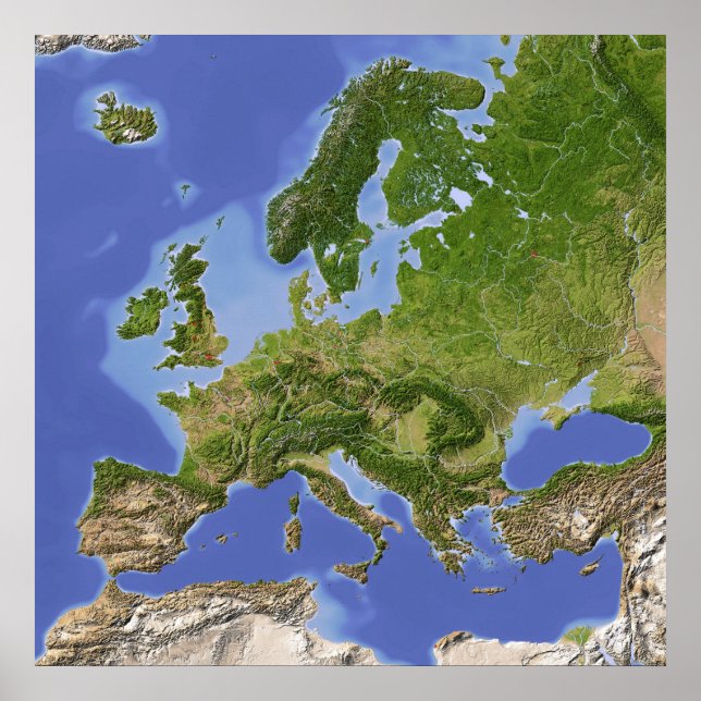 Póster Europa, mapa de ayuda sombreado (Frente)