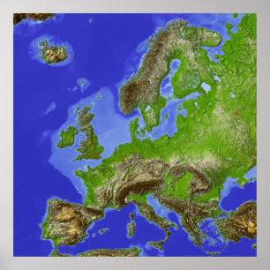 Póster Europa, mapa de ayuda sombreado