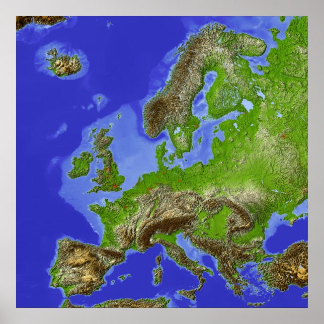Póster Europa, mapa de ayuda sombreado (Frente)