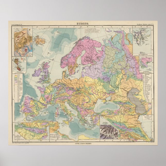 Póster Europa - Mapa geológico de Europa (Frente)