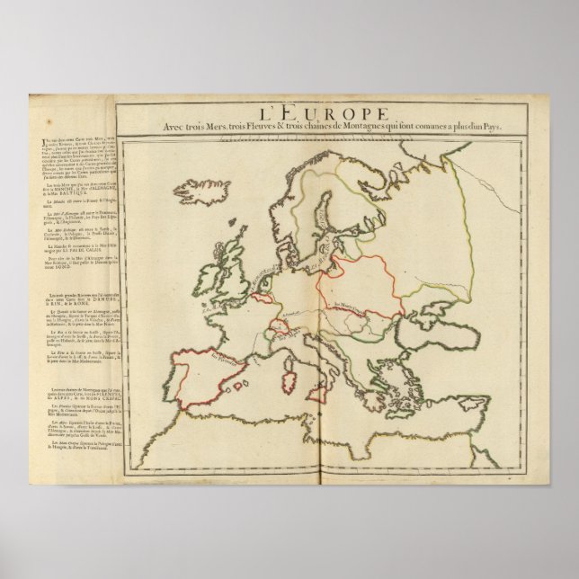 Póster Europa, montañas y ríos (Frente)