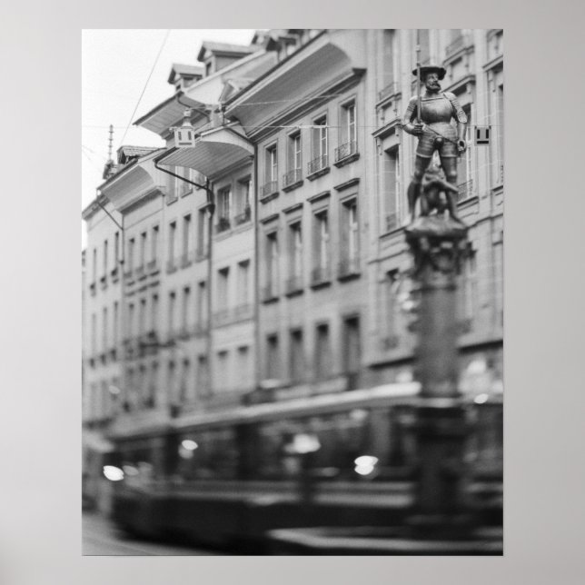 Póster Europa, Suiza, Berna. Tranvía, Marktgasse (Frente)