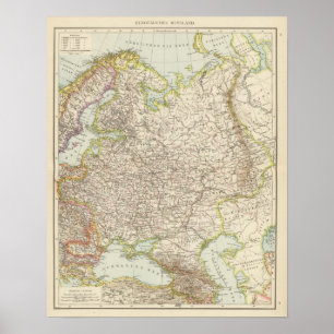 Póster Europaisches Russland - mapa de Europa y de Rusia