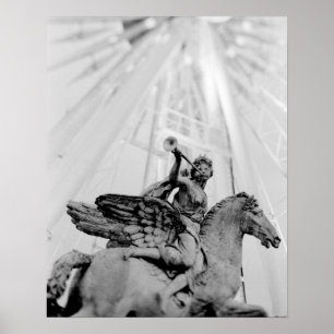 Póster Europe, France, Paris. Statue and Ferris Wheel, 2