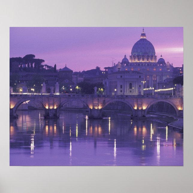 Póster Europe, Italy, Rome. St. Peter's and Ponte Sant (Frente)