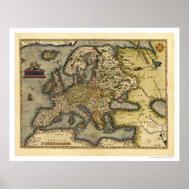 Póster Europe Map By Ortelius 1570 (Frente)