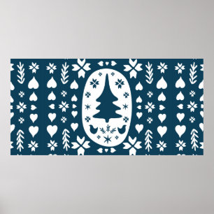 Póster Europe Merry Christmas folk doodle art con primero