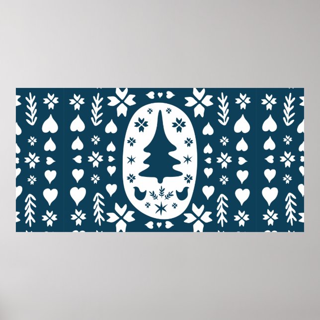 Póster Europe Merry Christmas folk doodle art con primero (Frente)