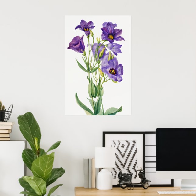 Póster Eustoma Russelianum, Flores Morados, (Oficina en casa)