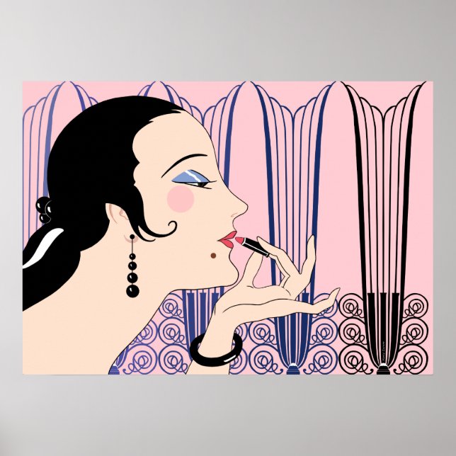 Póster Eva, dama de Art Deco en rosa y azul (Frente)
