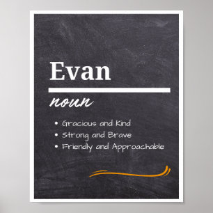 Póster Evan, definición de nombre personalizado del niño