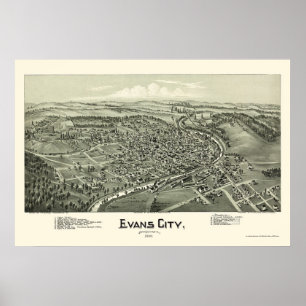Póster Evans City, mapa panorámico de la Autoridad Palest