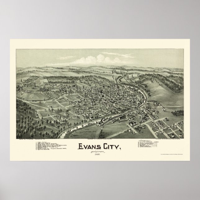 Póster Evans City, mapa panorámico de la Autoridad Palest (Frente)