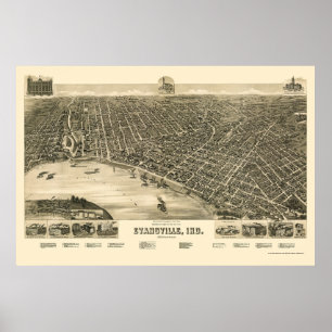 Póster Evansville, EN el mapa panorámico - 1888