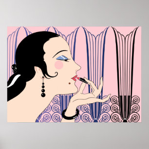 Póster Eve, señora del art déco en rosa y azul