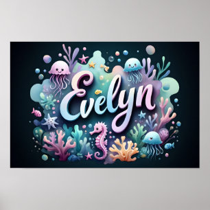 Póster Evelyn Ocean Nursery animales submarinos