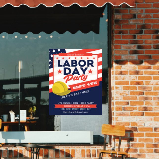 Póster Evento de Fiesta de Gorra duro de la bandera estad (Labor Day USA Flag Hard Hat Party Event Poster)