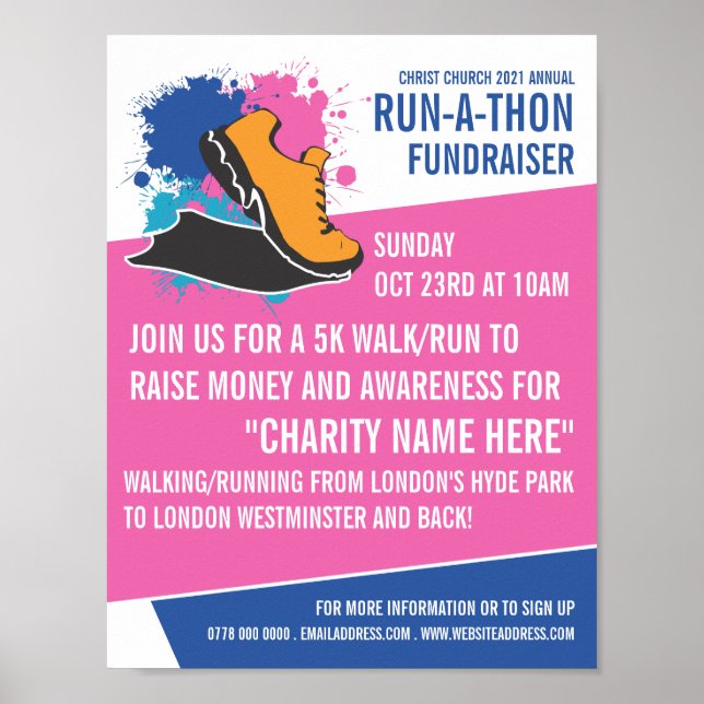 Póster Evento Run Shoe, Charity Run-Walk-a-Thon (Frente)
