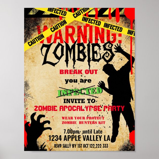 Póster evento temático de zombie fiesta (Frente)