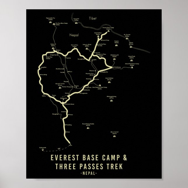 Póster Everest Base Camp Trek Everest Hiking Map  (Frente)