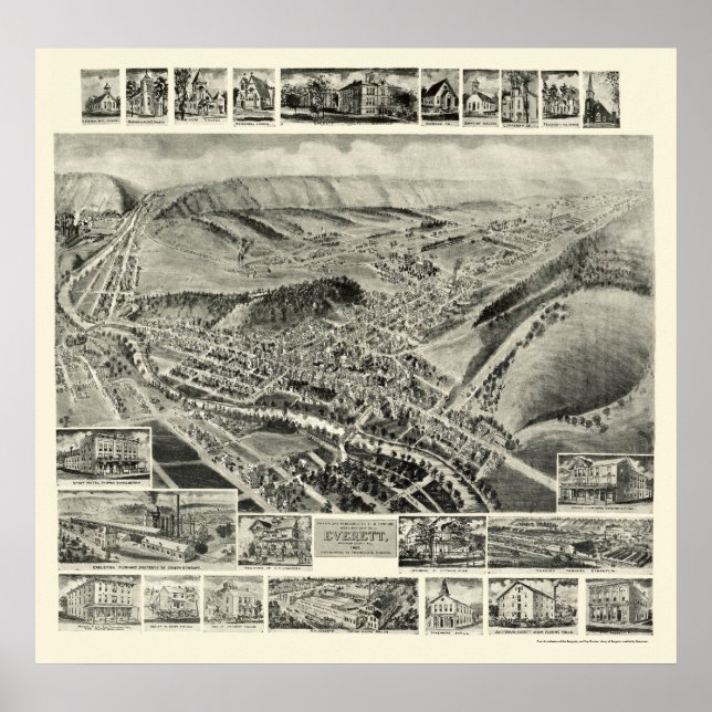 Póster Everett, PA Panoramic Map - 1905 (Frente)