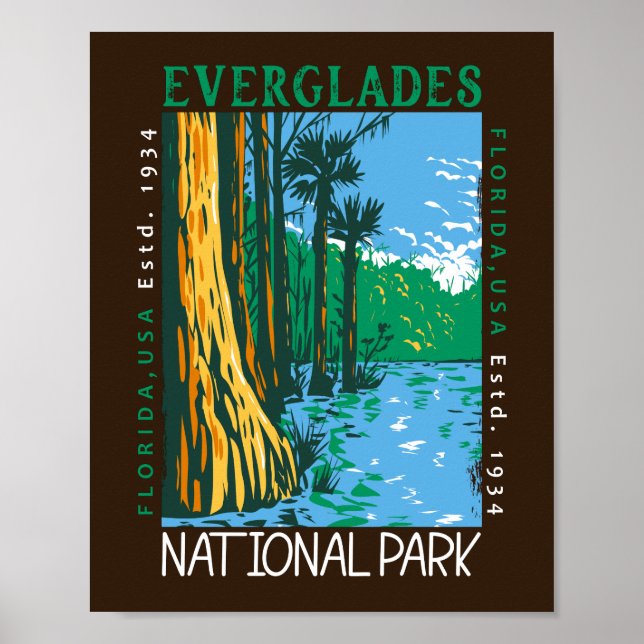 Póster Everglades Parque Nacional Florida Retro con probl (Frente)