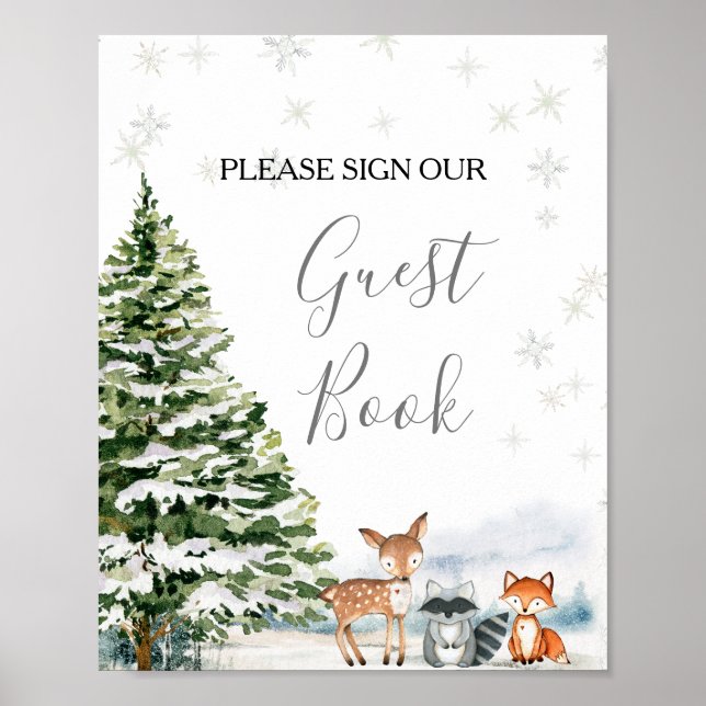 Póster Evergreen Animal Winter Onederland Guest Book (Frente)