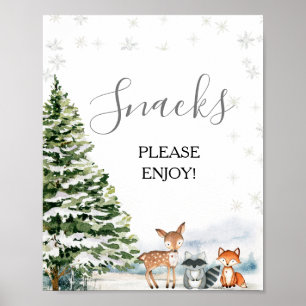 Póster Evergreen Animal Winter Onederland Snacks Rótulo
