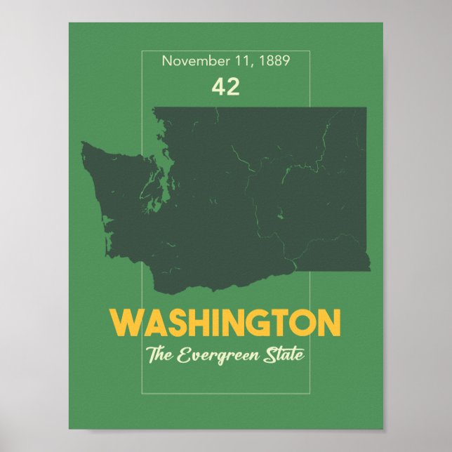 Póster Evergreen State, Estado de Washington (Frente)
